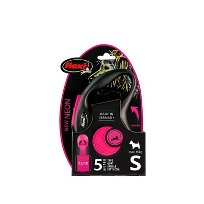 Рулетка Flexi Neon New S (до 15 кг) лента 5 м, розовый