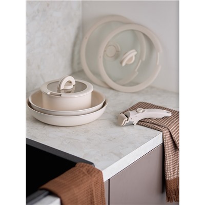 Набор посуды для приготовления со съемной ручкой Smart Ceramic, 7 предметов, цвета топленого молока