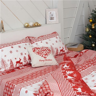 Постельное белье новогоднее LoveLife 1,5сп "Reindeer" 143*215см,150*225см,50*70см-2штуки