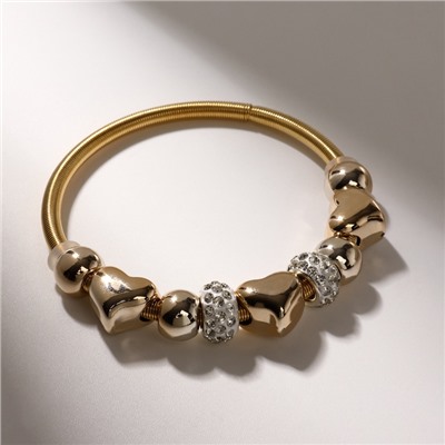 Браслет со стразами «Марджери» сердце, белый в золоте, d=6.5 см