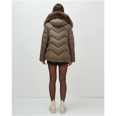 Куртка зимняя женская с мехом и капюшоном тренд коричневого цвета 7759K