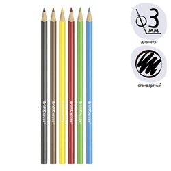 Карандаши 6 цветов ErichKrause Standart, дерево, трехгранные, 3.0 мм грифель, картонная упаковка, европодвес, МИКС