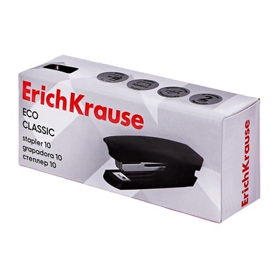 Степлер канцелярский № 10 ErichKrause ECO, до 20 листов, встроенный антистеплер, чёрный