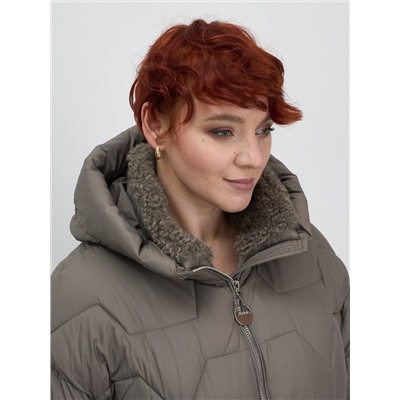 Куртка зимняя женская из овчина стильная и модная коричневого цвета 7309K