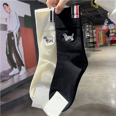 European Tide TB Puppy Embroidery Middle Stockings Niche British Belt Black and White Cotton Sock