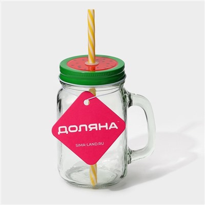 Кружка Доляна «Гладь», 450 мл, 10×7.5×13 см, с крышкой и трубочкой, стекло