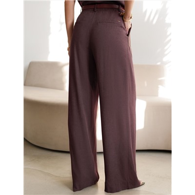 Свободные брюки палаццо на эластичном поясе изо льна с вискозой