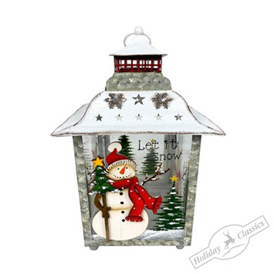 Фонарь рождественский винтаж "Пусть идет снег" (металл/стекло) 18х18х29 см