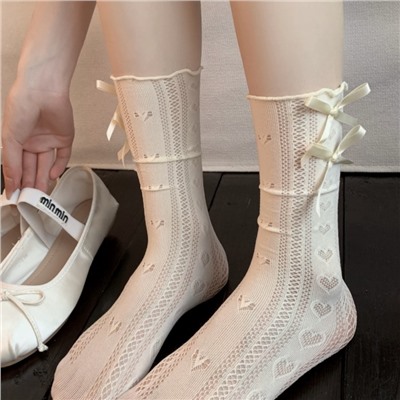 White lace tights, summer thin socks, shoes, mid-length