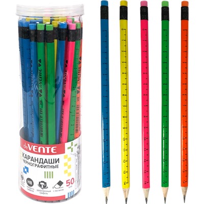 Карандаш ч/г HB "deVENTE. Ruler" 2мм трёхгран с ластиком ассорти 5цв 5032338/50/Китай