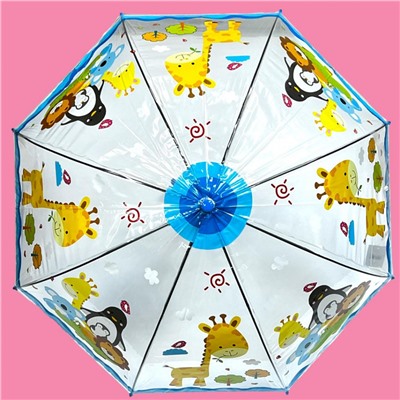 Зонт-трость детский прозрачный с рисунком полуавтомат Арт 603/5