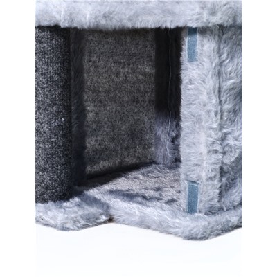 Домик для кошек с когтеточкой, квадратный, 3х-этажный, 33 × 42 × 63 см, ковролин, серая