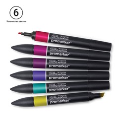 Набор художественных маркеров двухсторонних Winsor&Newton "Pro", пулевидный/скошенный, 2мм/7мм, 06цв., насыщенные оттенки