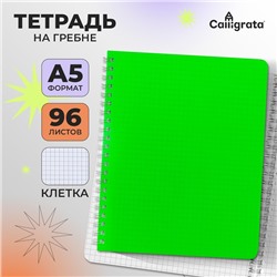 Тетрадь A5 на гребне, 96 листов в клетку, Calligrata, пластиковая обложка, зелёная