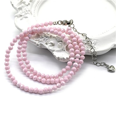 Розовый чокер из мелких граненых бусин фианита шарик 3мм цв.розовый, 40см