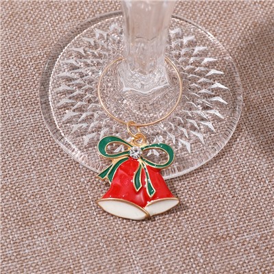 Маркеры для бокалов с подвесками "Новогодние фигурки", набор 6 штук. Металлические