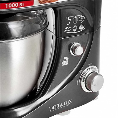 Миксер 1000 Вт с чашей 4 л планетарный многофункциональный DELTA LUX DL-5070Р черный