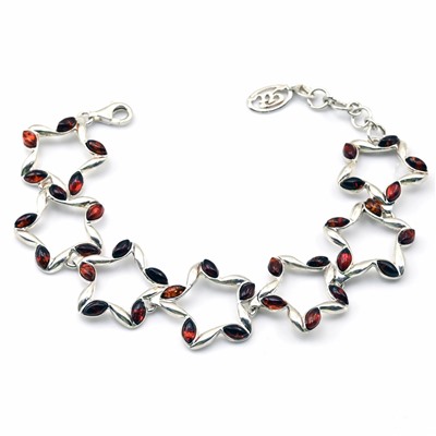 Браслет с янтарем С925 "звезда" 22*21мм коньячный, 17,5см, 16,7г