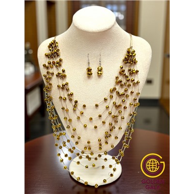 Комплект бижутерии "Хрустальная россыпь" , цвет золотая бронза