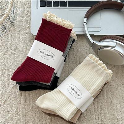 Retro colored cute lace socks, mid-length, lace dress