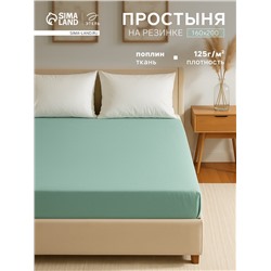 Простыня на резинке "Этель"  160*200 + 25 см, цв. Зеленый, поплин, 100% хлопок