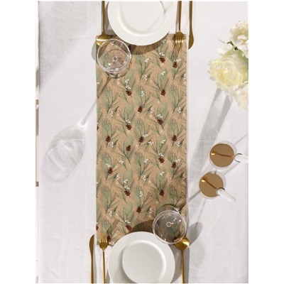 Дорожка на стол новогодняя Этель Spruce branches 30×70 см, 100% хлопок, саржа 190 г/м², бежевая