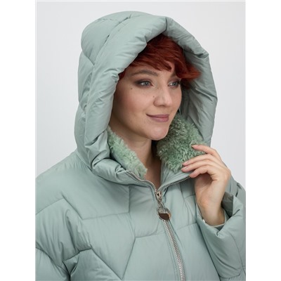 Куртка зимняя женская из овчина стильная и модная зеленого цвета 7309Z