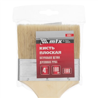Кисть плоская "Евро" 4", натуральная щетина, деревянная ручка MTX