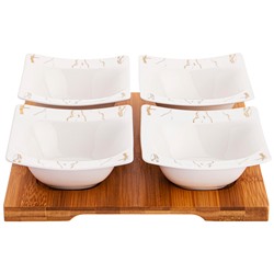 НАБОР ИЗ 4 САЛАТНИКОВ НА ДЕРЕВ.ПОДСТАВКЕ LEFARD "FANTASY" 11,5 СМ (КОР=12НАБ.)