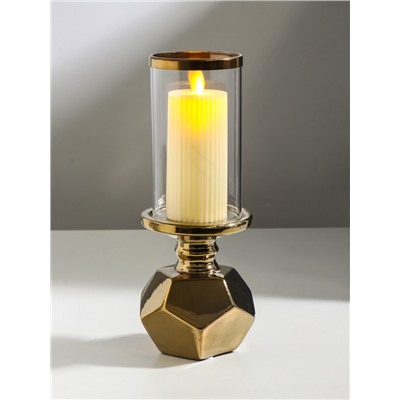 Подсвечник на 1 свечу «Грани», керамика, стекло, d=7.5 см, золото, 10.5×10.5×27 см