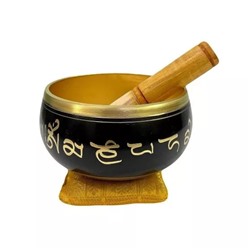 Черно-золотая поющая чаша с деревянным стеком, Black-Gold Singing Bowl and Wooden Striker Stick