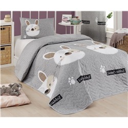 1 сп. Стеганое Покрывало Двустороннее 160x220 см. с Наволочкой 50x70 см. Tavşancık A.Kahve-Gri-Pembe