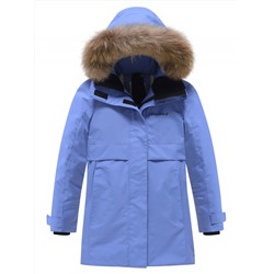 Парка зимняя подростковая для девочки с капюшоном и мехом василькового цвета 9534Vs
