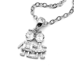 Подвеска Он и Она 13*14мм с фианитами, серебристая