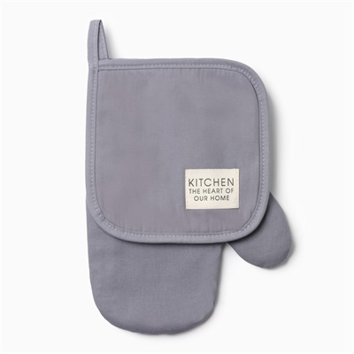 Набор кухонный Этель Kitchen, цвет синий, варежка-прихватка 18х29 см, прихватка 19х19 см