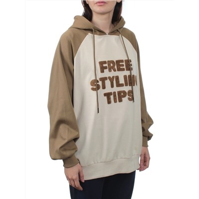 3255 BROWN/BEIGE Худи женское (95% хлопок, 5% эластан)