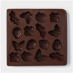 Форма для конфет и шоколада Доляна «Насекомые», силикон, 18×17 см, 16 ячеек (3.5×3.5 см), коричневая