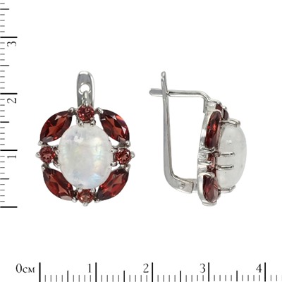 Серьги 'Сказка' беломорит, гранат, родий ИВСК.820БМ2R