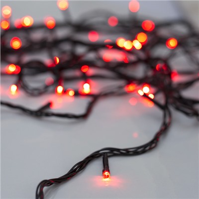 УЦЕНКА Гирлянда «Нить», 10 м, IP20, 100 LED, 220 В, 8 режимов, тёмная нить, свечение красное