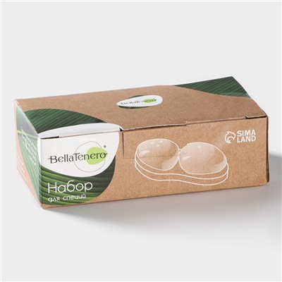 Набор для специй BellaTenero, 3 предмета: солонка 40 мл, перечница 40 мл, подставка, на бамбуковой подставке, фарфор, белый