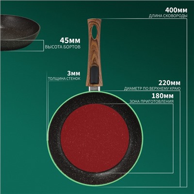 Сковорода Magistro Granit, d=22 см, съёмная ручка soft-touch, антипригарное покрытие, индукция, кованый алюминий, чёрная