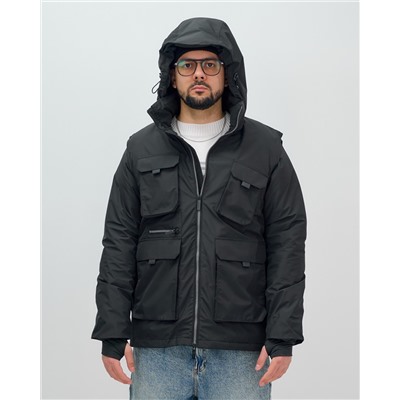 Куртка - жилетка трансформер 2 в 1 мужская зимняя черного цвета 2409Ch