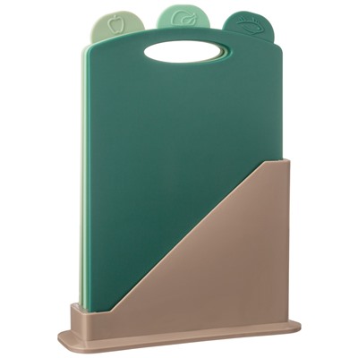 НАБОР РАЗДЕЛОЧНЫХ ДОСОК ИЗ 3 ШТ+ПОДСТАВКА 24*7.8*17CM ЦВЕТ: ЗЕЛЕНЫЙ