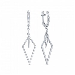 Серьги с фианитом родированные серебро 925*