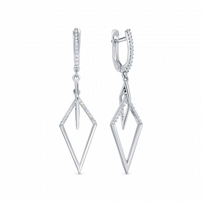 Серьги с фианитом родированные серебро 925*