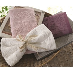 Махровые Полотенца с Вышивкой 30x50 см 3 шт/уп İsabella Pudra - EcoCotton