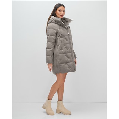 Куртка зимняя женская классическая с капюшоном серого цвета 7671Sr