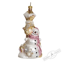 Снеговик у золотого фонаря (стекло) 7х6,5х14 см