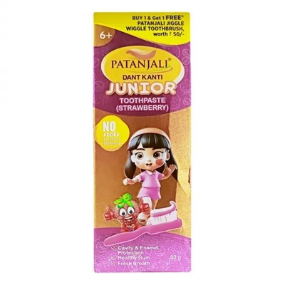 Детская зубная паста (80 г), Dant Kanti Junior Toothpaste (Strawberry), произв. Patanjali