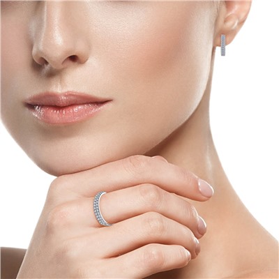 Серьги с фианитом родированные серебро 925*